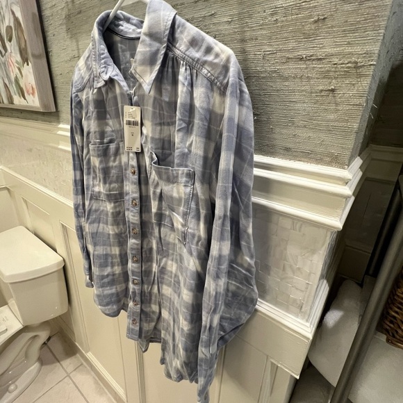 NWT new medium Anthropologie pilcro Hadley button down shirt blue plaid flannel - Picture 8 of 17